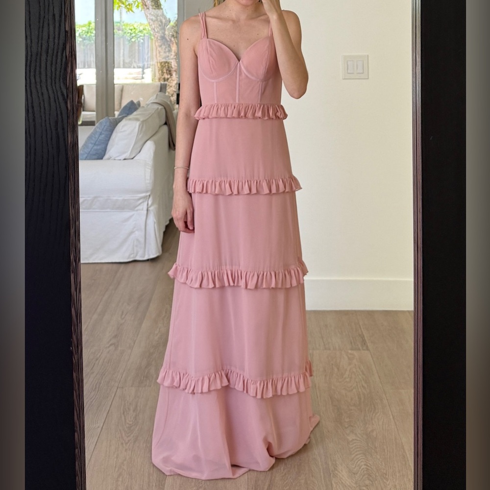 Revelry - Sloane Chiffon Dress - color Blushing Bride